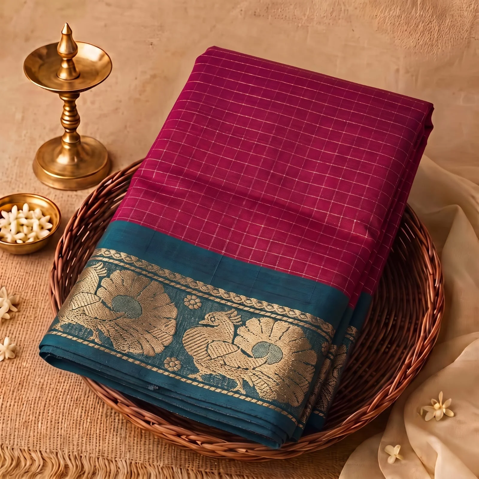 Checked Pattern Sungudi Cotton Saree